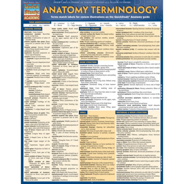 Anatomy Terminology- Quick Study Guide
