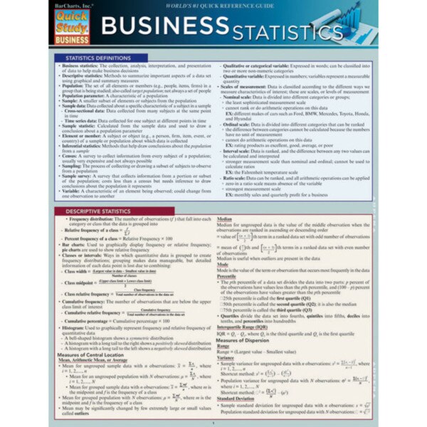 Business Statistics Quick Study Guide