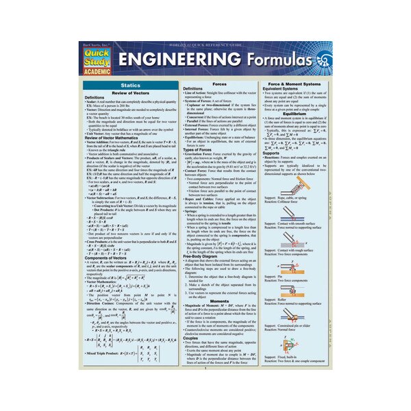 Engineering Formulas - Quick Study Guide | ISU Book Store