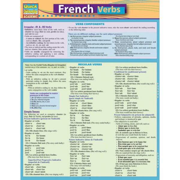 French Verbs- Quick Study Guide