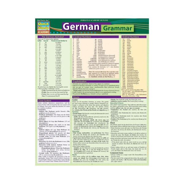 German Grammar - Quick Study Guide