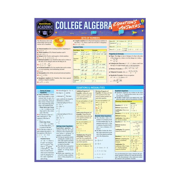 College Algebra Equations + Answer - Quick Study Guides