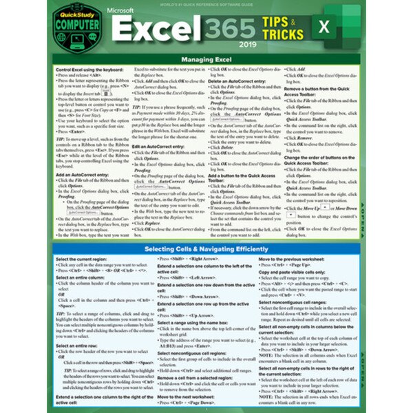 EXCEL 365 2019 TIPS and TRICKS Quick Study Guide