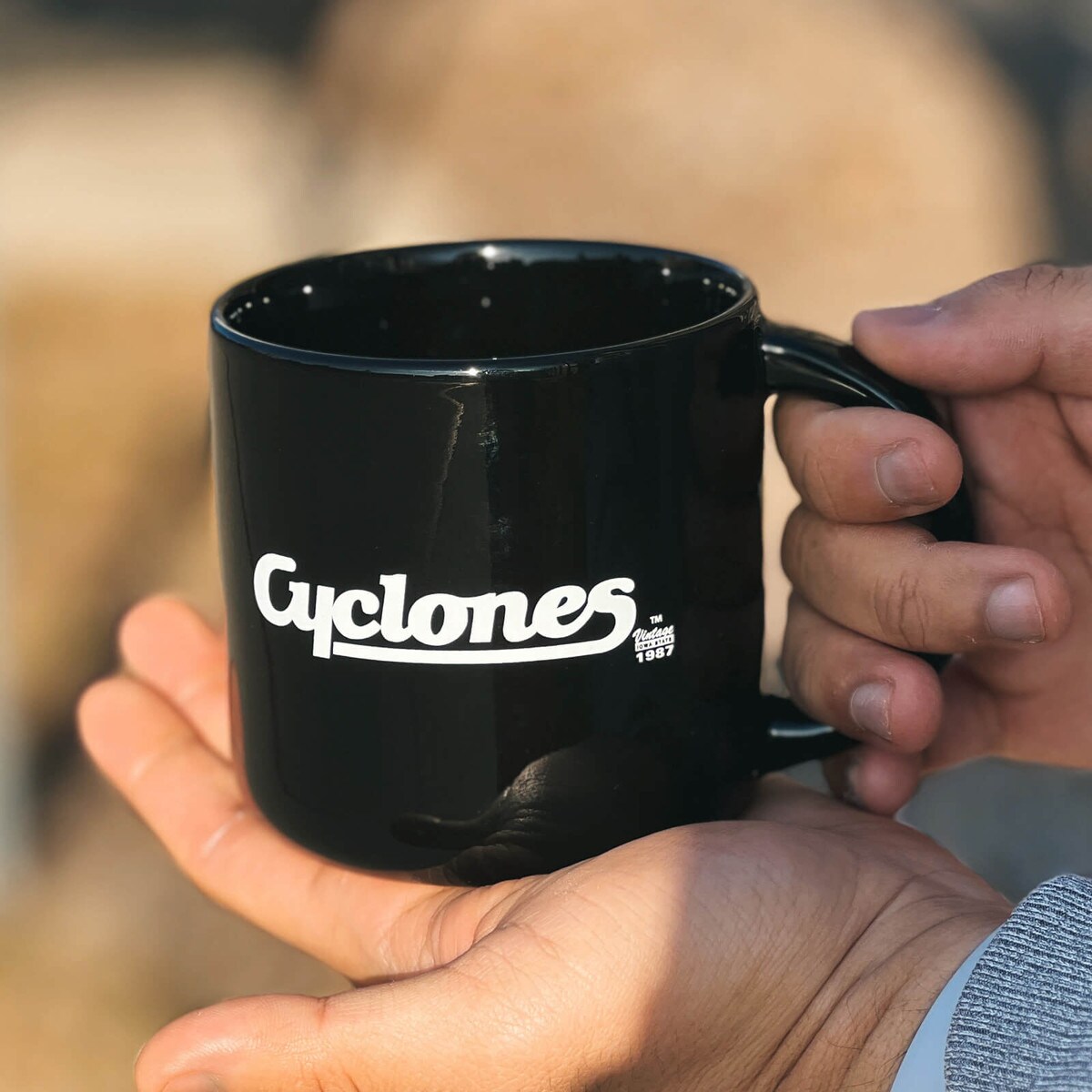 Cyclones Script Black & White Ceramic Mug (14oz.)