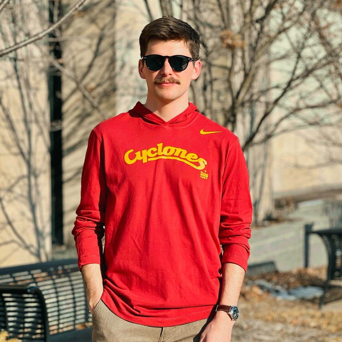 Nike® Vintage Cyclones Script Cardinal Hooded Long Sleeve