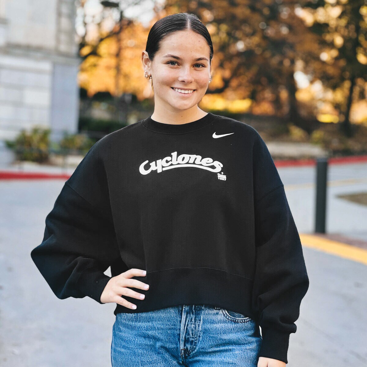 Nike® Women's Vintage Cyclones Script Black Crewneck