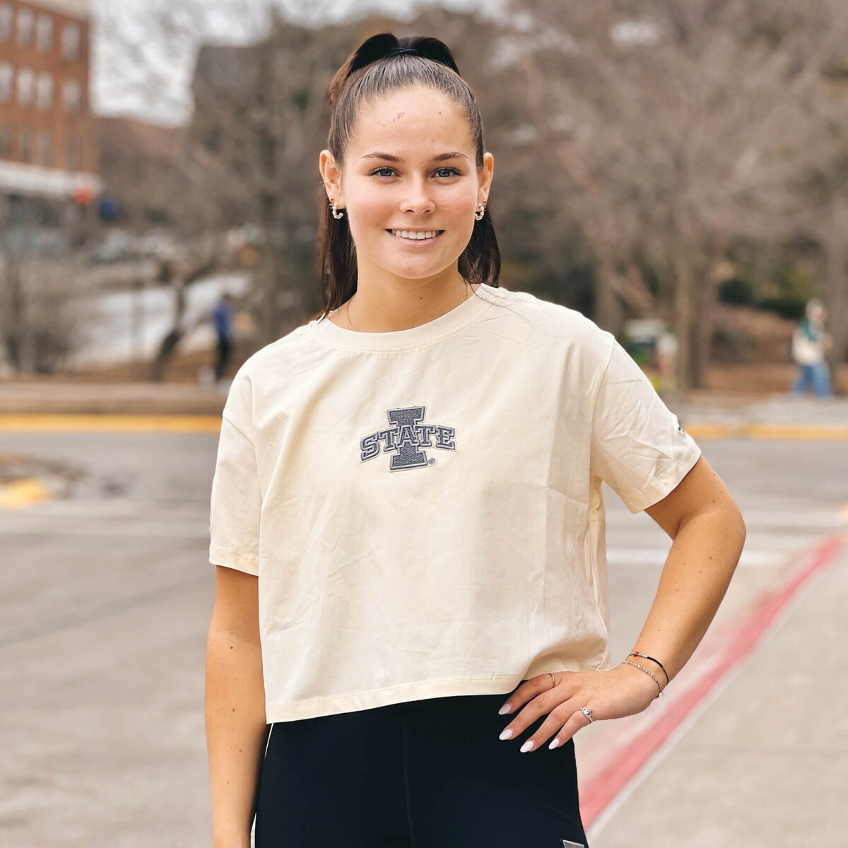 Pro Standard Women's I-State Off-White Boxy Cropped T-Shirt