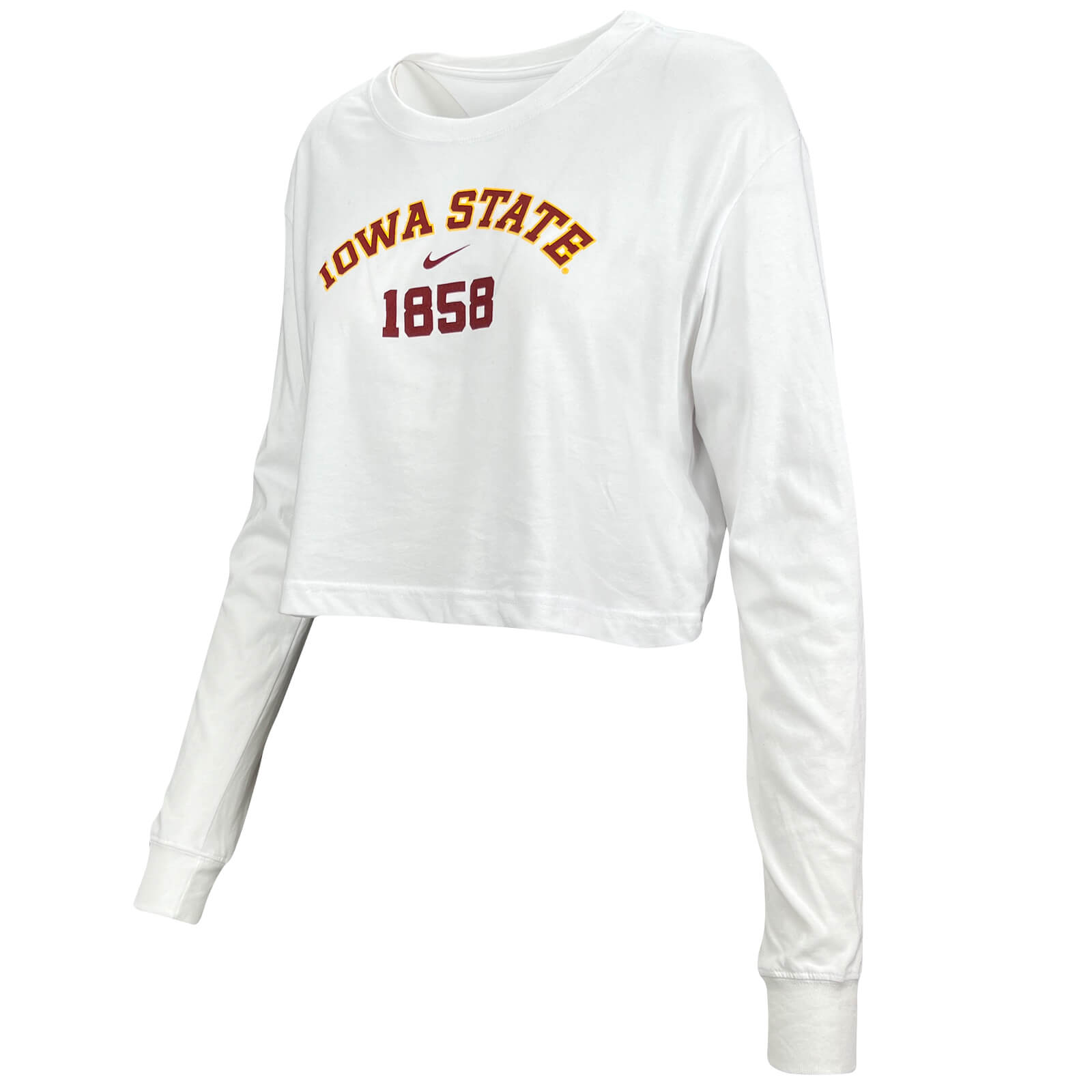 Nike® Iowa State 1858 Women's White Crop Long Sleeve T-Shirt