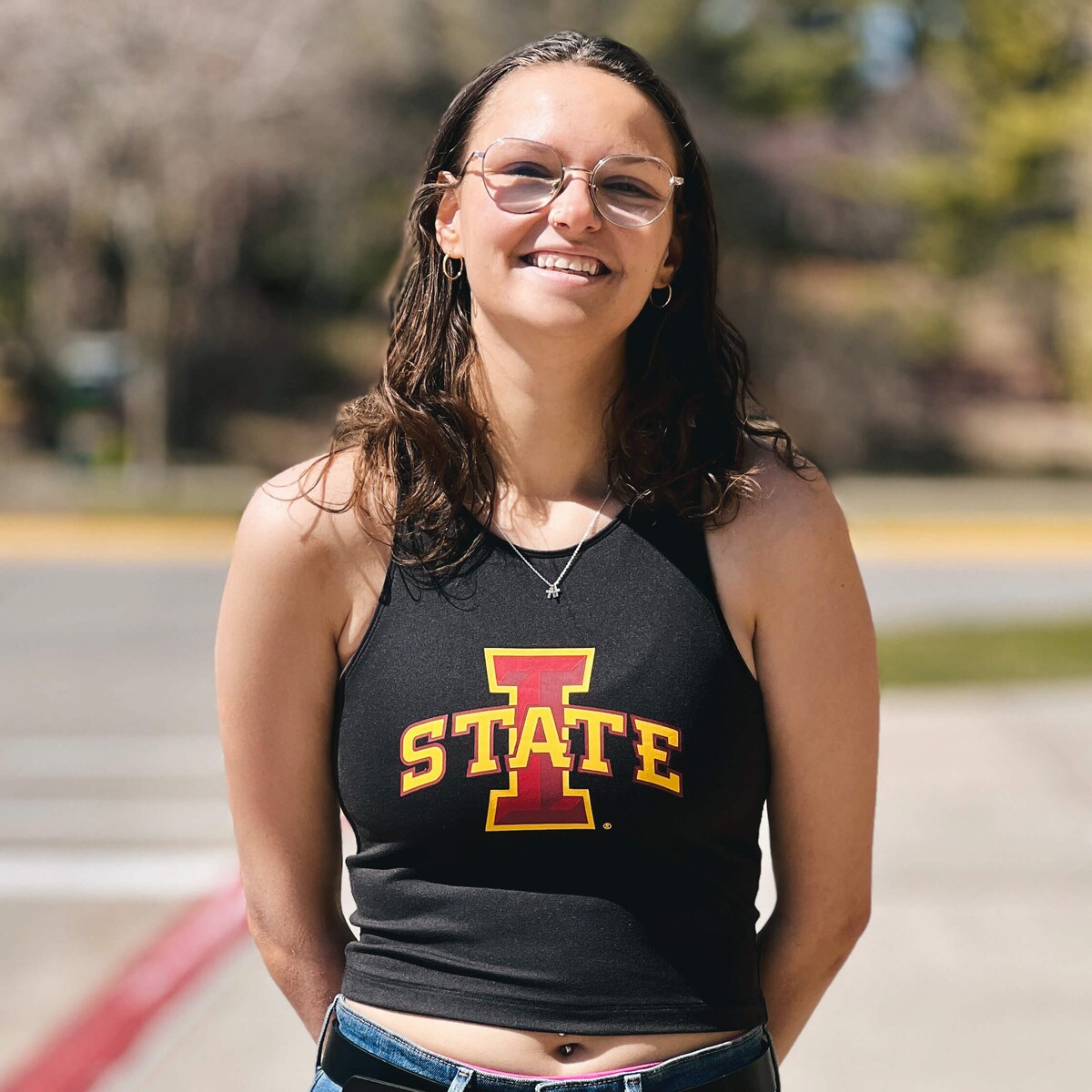ZooZatz Women's Full Color I-State Black Crop Tank